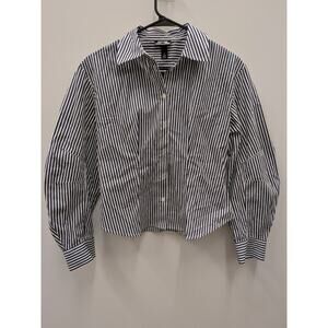 Future Collective Women’s Blue White Striped Button Down Shirt XS Long Sleeve